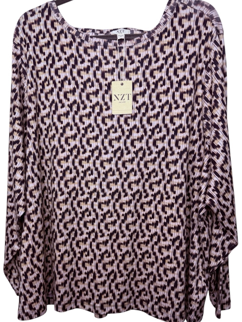 NZT By NIC+ZOE Plus Size Black & Cream Geometric Long Sleeve Top. Sz 3X | NWT